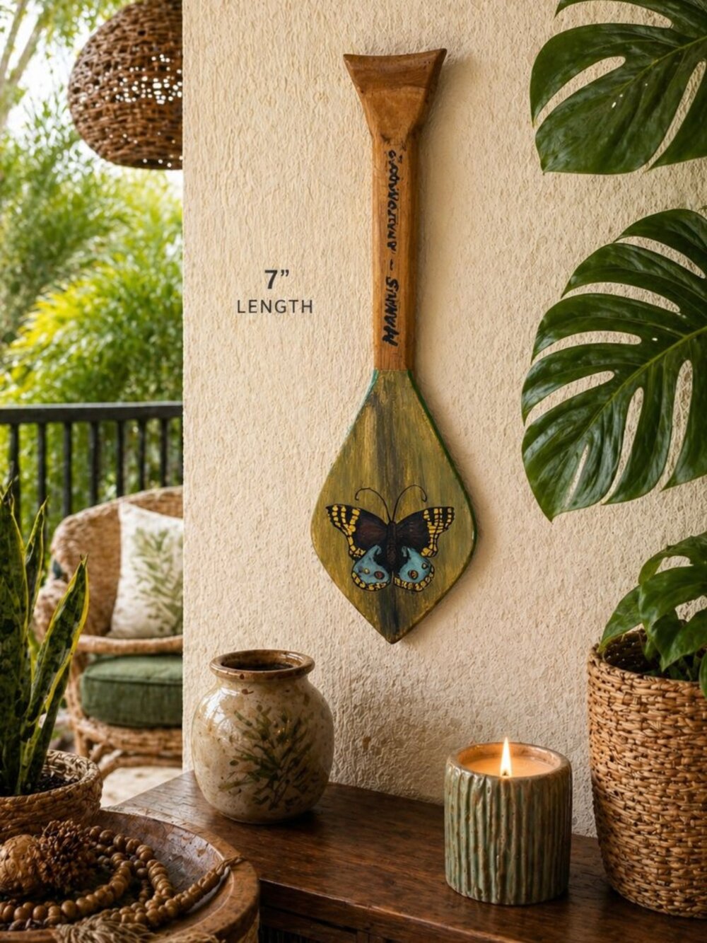 Vintage Amazonian Butterfly Paddle Wall Art Manaus Amazonas Brazil Hand Painted